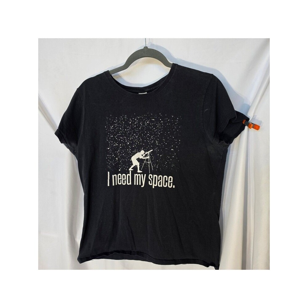 I Need My Space Graphic T-Shirt Astronomy Telescope Stargazing Black Women's L